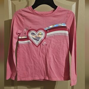Girls Cat & Jack Medium 8 Pink Heart Valentine's Day Long Sleeve T Shirt